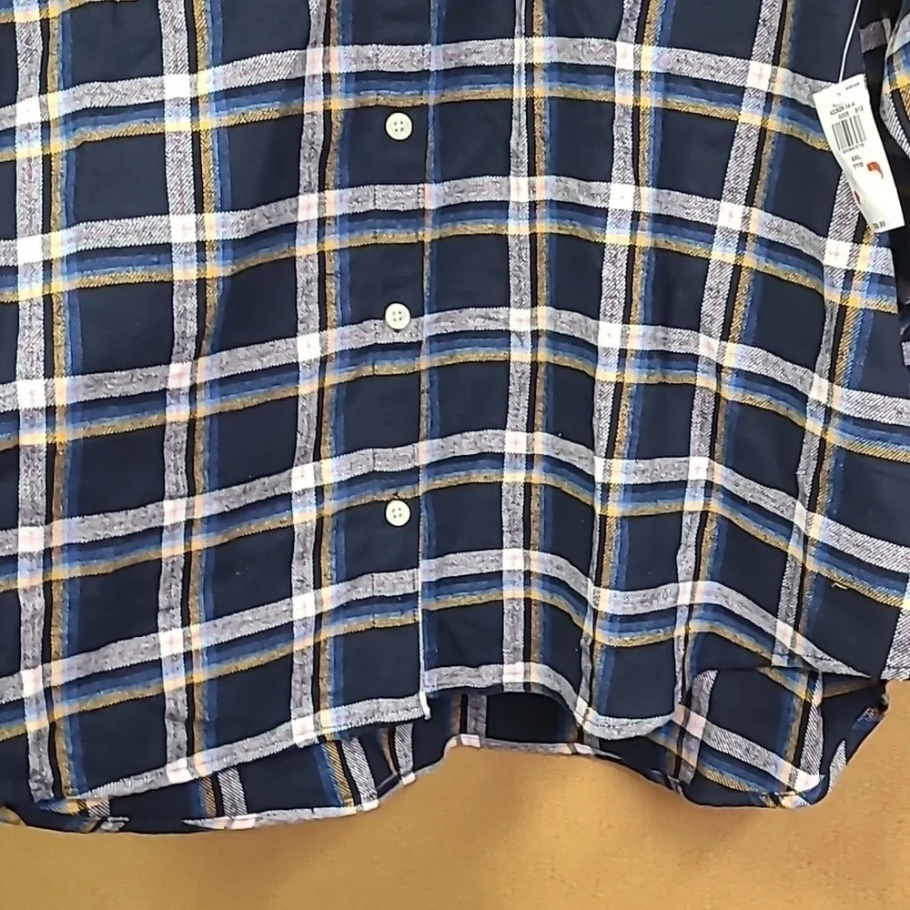 Old Navy Size XXL Navy Blue Plaid Button Down Boyfriend Shirt - Picture 6 of 10